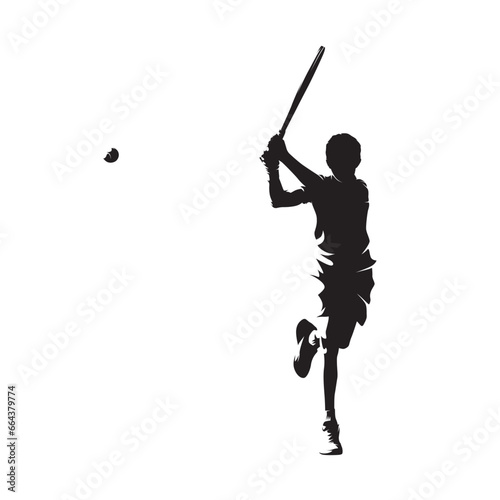 Young tennis player, boy playing tennis, isolated vector silhouette
