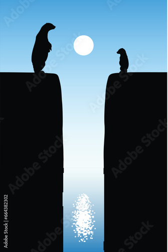 Polar bears family on cracked iceberg. Animal family on edge of cliff