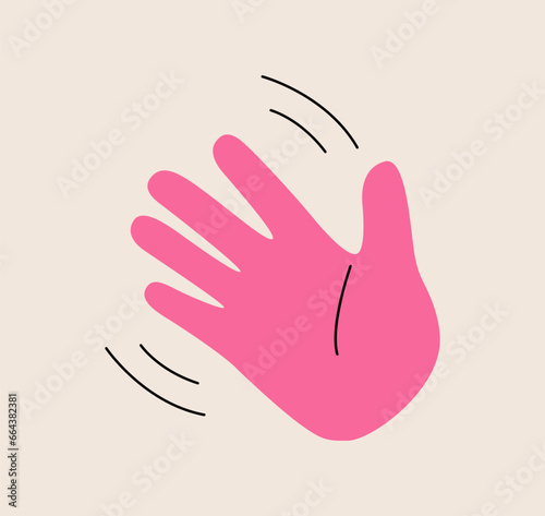 Waving hand. Gesture of greeting or goodbye. Colorful vector illustration