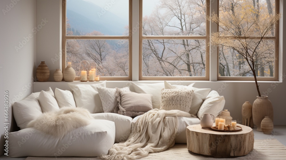In a Scandinavian, hygge home interior design of the modern living room ...
