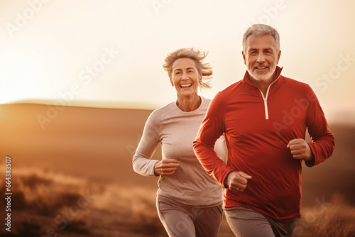 A couple of adults on a morning run. AI generated, human enhanced photo