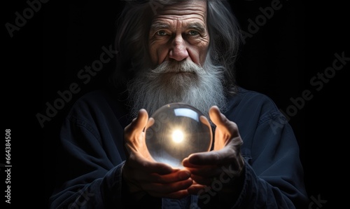 Photo of a man holding a crystal ball in his hands