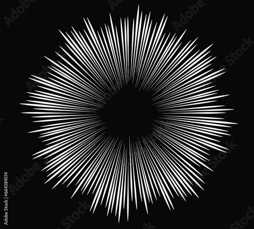 White radial speed line burst for background design Psychedelic background. Monochrome background. Optical illusion style. Black dark background. Modern pattern. Abstract graphic texture