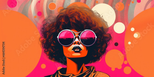 Positive pop art girl fashion kitch. Party cartoon poster banner. AI Generative