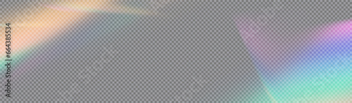 Crystal rays of light, prism refraction, lens flare, crystal glass reflection effect. Prism vector, realistic light leak effect with spectral flare. Bright light banner, poster, template.