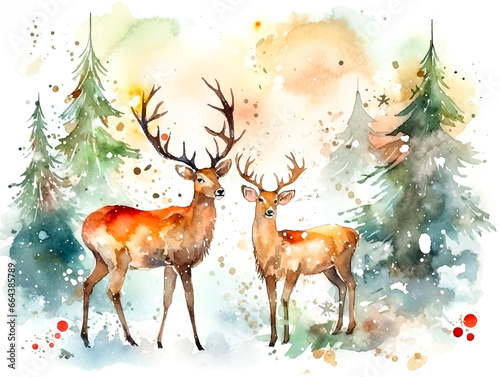 Deer painted in watercolor on a white background.