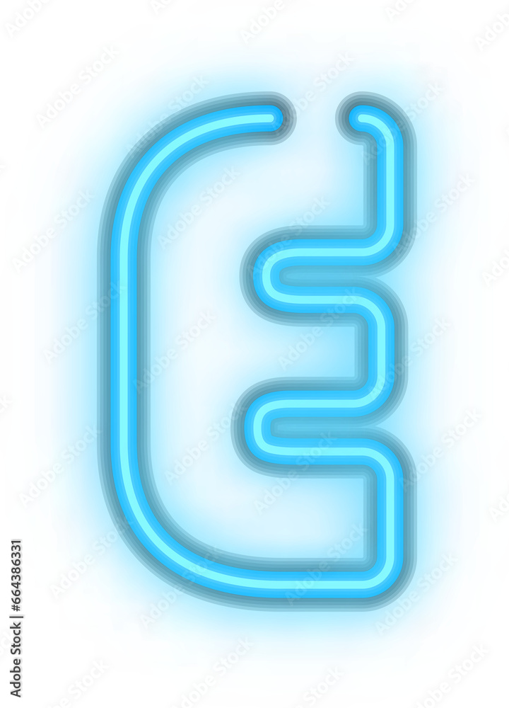 Blue neon light effect uppercase alphabet E Blue neon light effect uppercase alphabet E