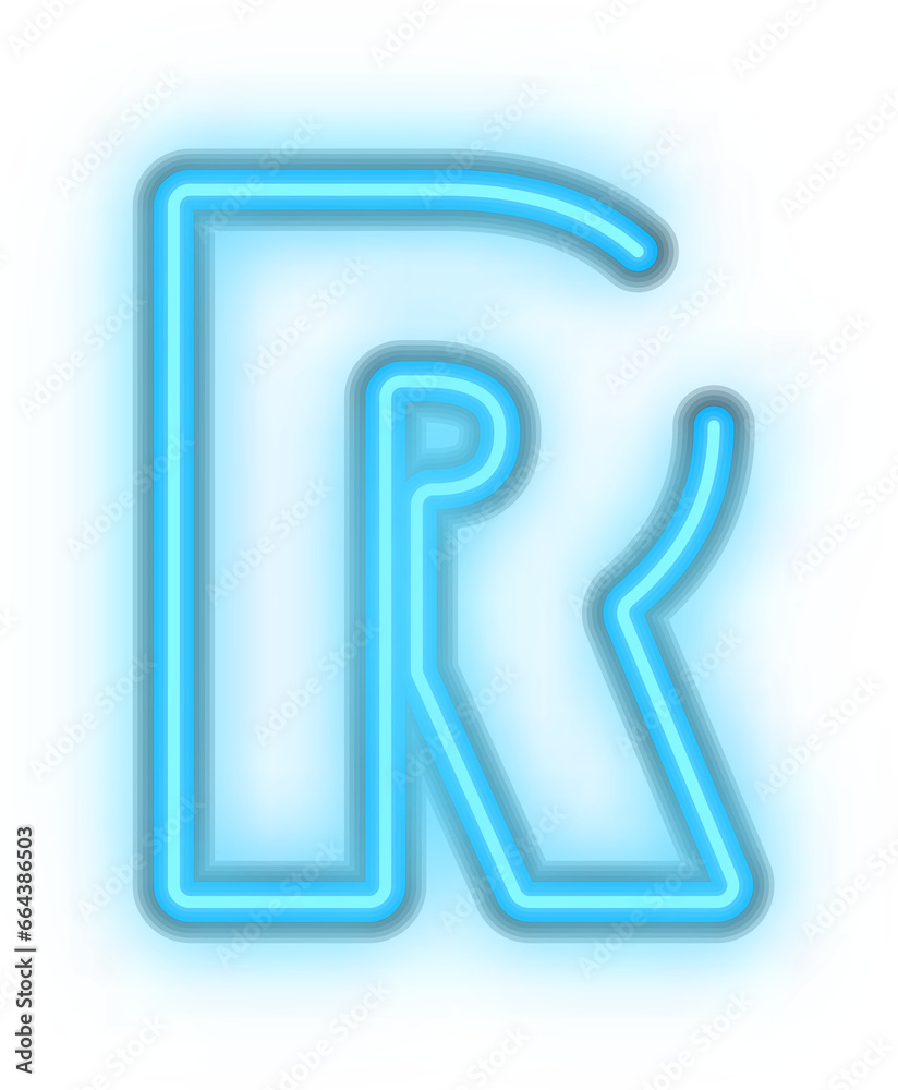 Blue neon light effect uppercase alphabet R Blue neon light effect uppercase alphabet R