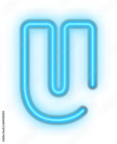 Blue neon light effect uppercase alphabet U