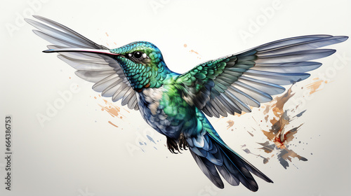 Broad Billed Hummingbird on a pure white background. AI Generative