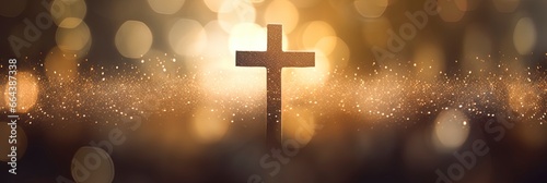 Beautiful gold bokeh background with a christian cross Fototapet