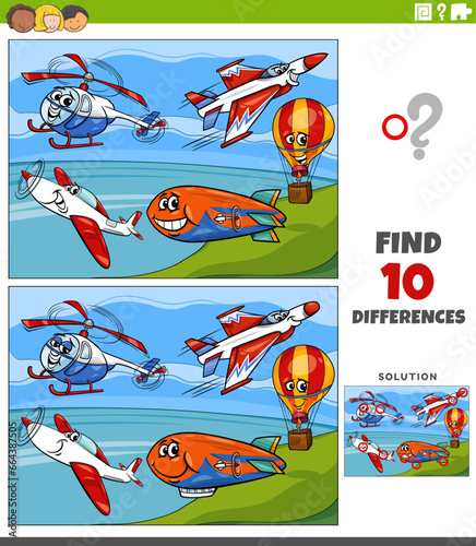 differences activity with cartoon flying vehicles characters