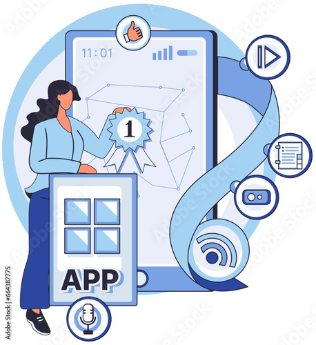 Application testing metaphor. Vector illustration. Application testing, detector identifying glitches for smoother software operation App test, obstacle course testing agility of app Software testing