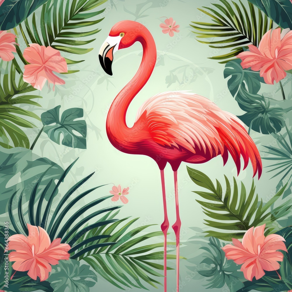 Naklejka premium Flamingo illustration, AI generated Image