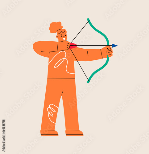 Woman shooting with bow. Colorful vector illustration