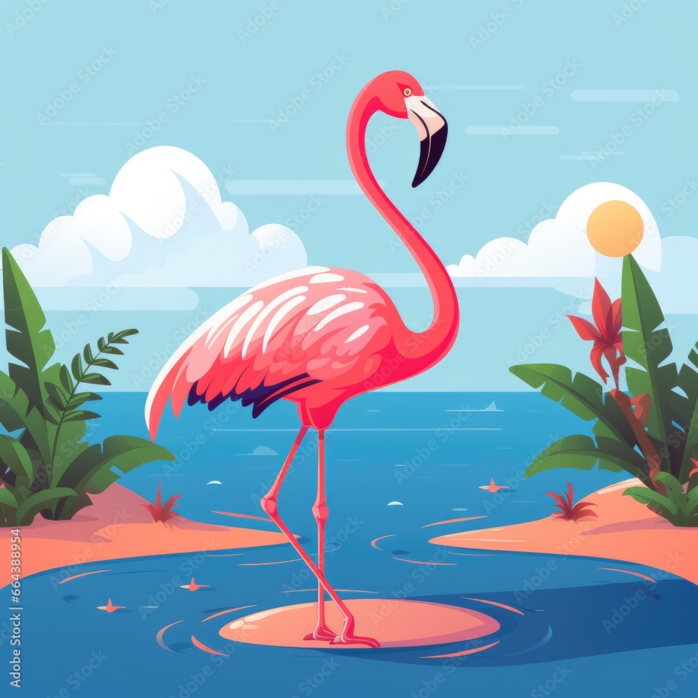 Fototapeta premium Flamingo illustration, AI generated Image
