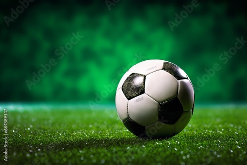 A soccer ball successfully nestled into the goal with green background  marking a point or a victorious moment in a game.