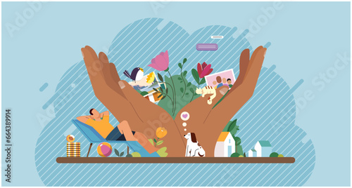 Wellbeing metaphor. Vector illustration. Employee wellbeing, pulse that keeps company alive and kicking Human care, cornerstone of compassionate work culture Wellbeing at work, elixir for high