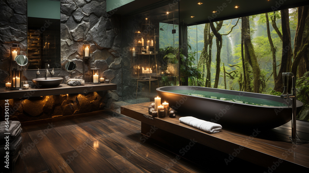 Luxurious bathroom with a spa-like atmosphere Luxurious bathroom with a spa-like atmosphere