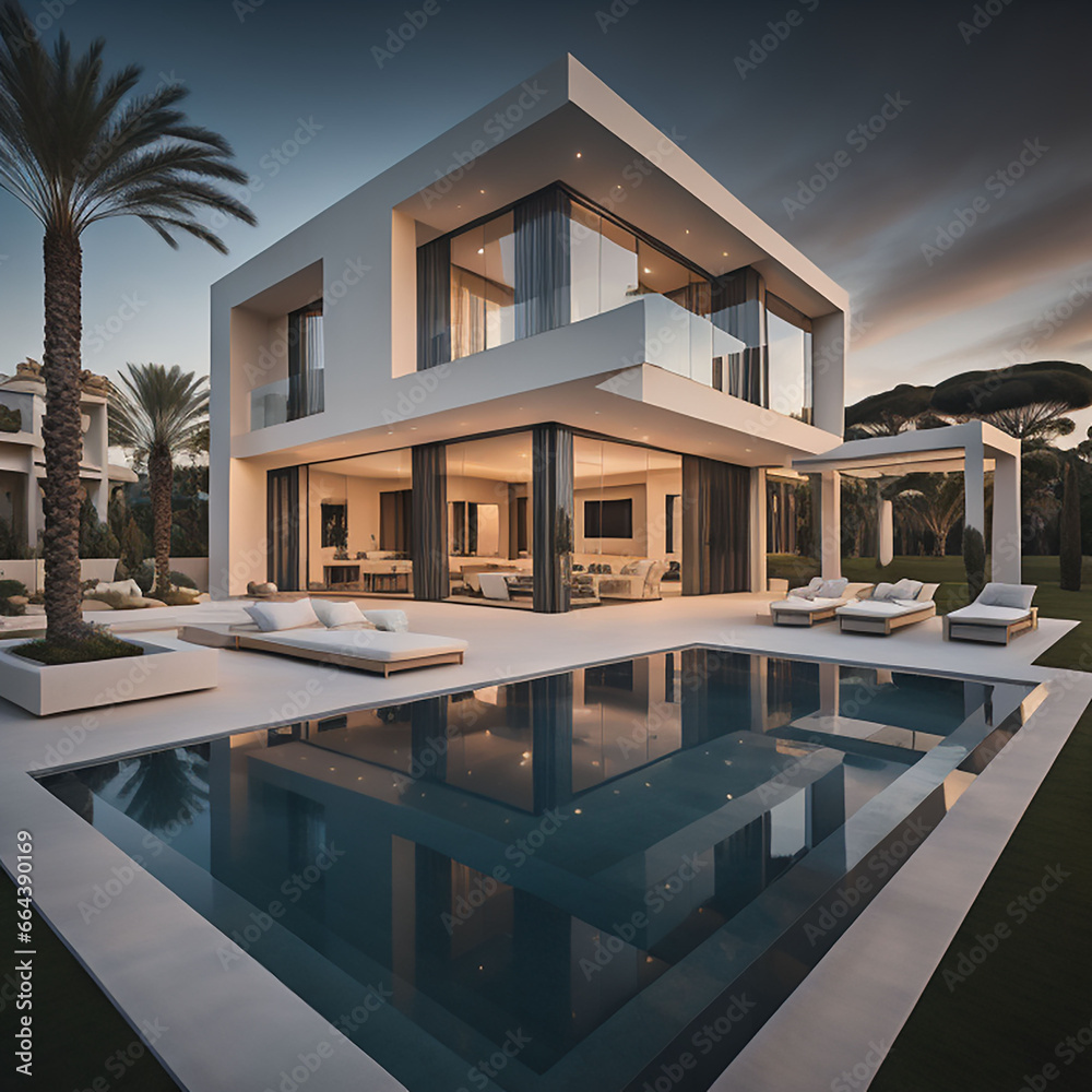luxurious home with stylish swimming pool and garden generated by AI