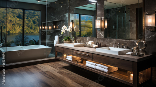 Luxurious master bathroom with a double vanity photo