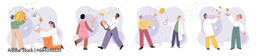 Cashless payment. Vector illustration. Wireless payment systems eliminate need for swiping or inserting cards at payment terminals Many countries are working towards creating cashless society