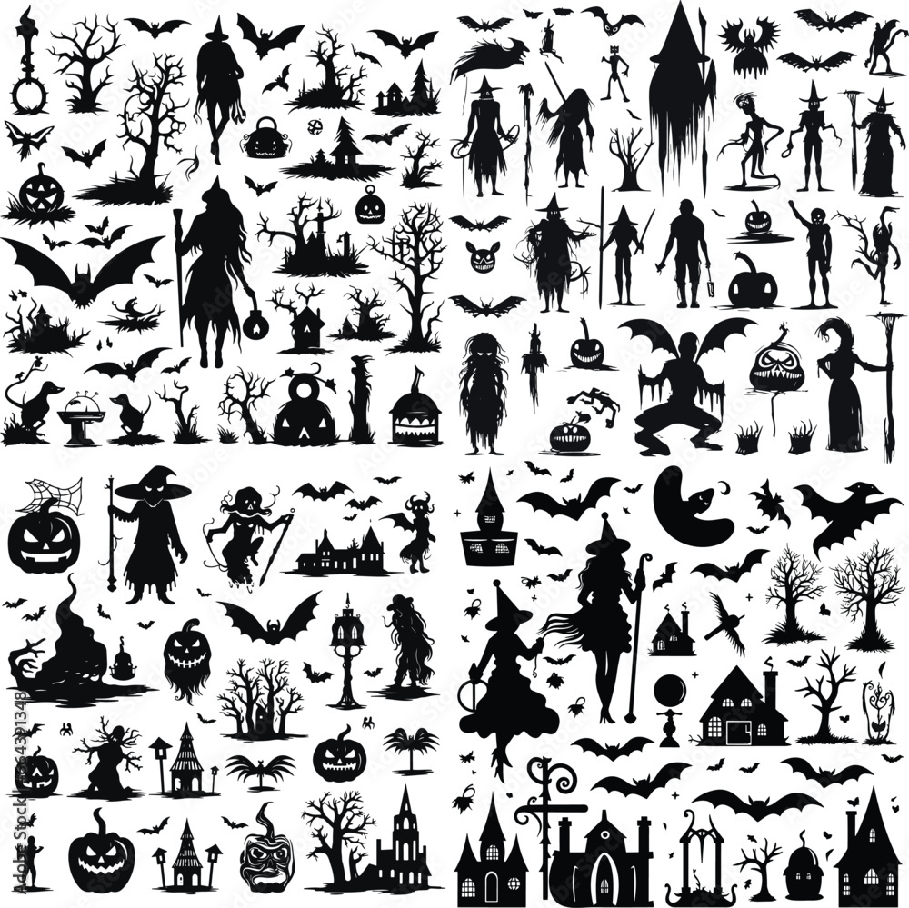 Naklejka premium Collection of halloween silhouettes icon