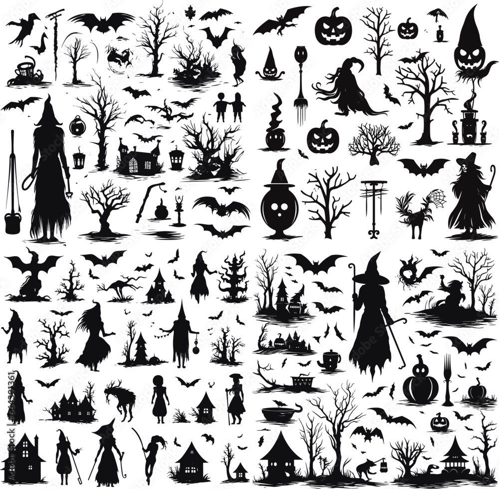 Collection of halloween silhouettes icon Collection of halloween silhouettes icon
