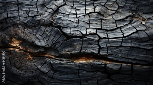Black old texture and background of burning wood coal, charred wood texture, burnt wood background, and blackened wood grain