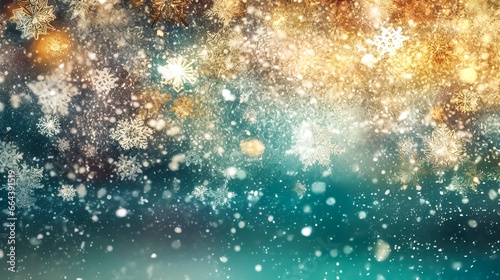 Winter blue abstract holiday background with snowflakes.