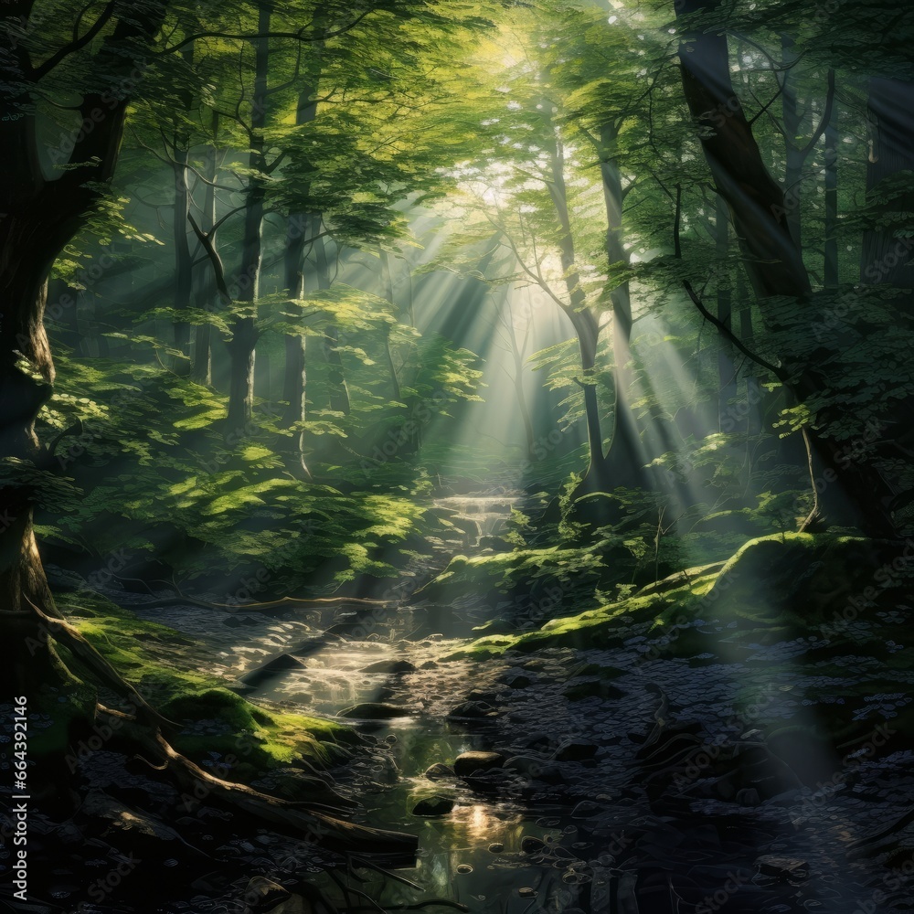 Very Dense Forest Light Shining Through Branches, Cosy Ambiance
