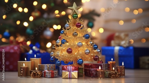 Celebrating Holiday Fusion: Festive Menorah and Christmas Tree with Gifts and Chocolate Coins for Multi-Faith Families