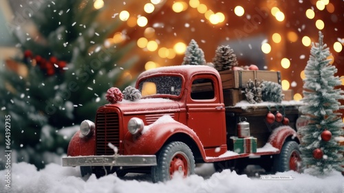 Festive Vintage Chevrolet Truck Illuminated by Christmas Lights in the Country Night photo