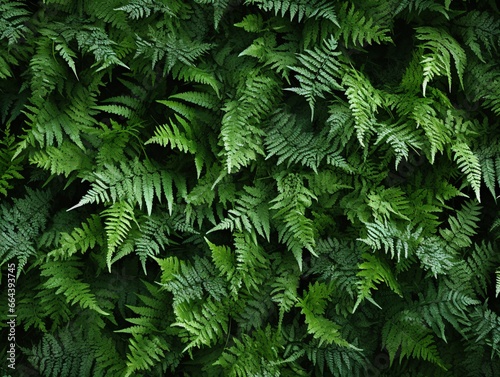 Lush close-up of vibrant green ferns, densely packed, showcasing intricate leaf patterns and textures. Fresh botanical background, wallpapers
