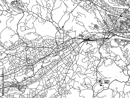 Vector road map of the city of Annaka in Japan with black roads on a white background. 4:3 aspect ratio.