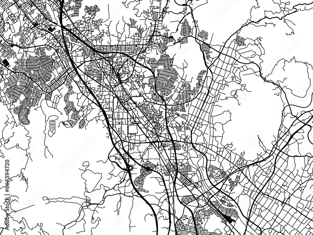 Obraz premium Vector road map of the city of Chikushino-shi in Japan with black roads on a white background. 4:3 aspect ratio.