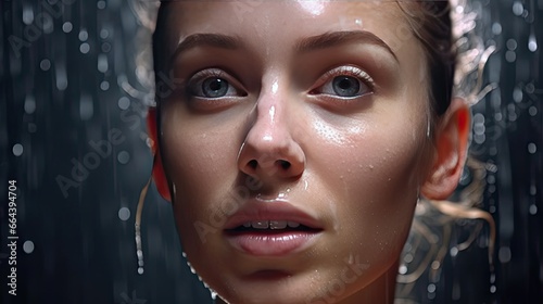 The women clean sweat on her face for clean skin face. Beautiful style illustration. Generative AI