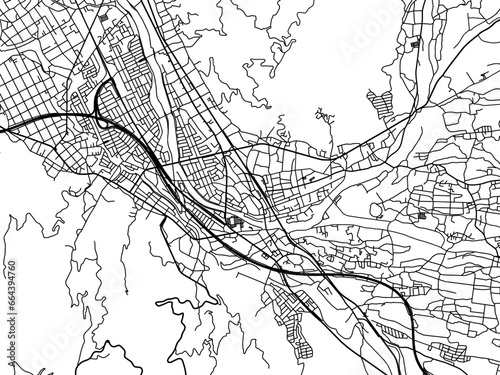 Vector road map of the city of  Chino in Japan with black roads on a white background. 4:3 aspect ratio.