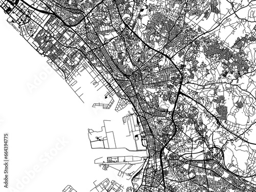 Vector road map of the city of Chiba in Japan with black roads on a white background. 4:3 aspect ratio.