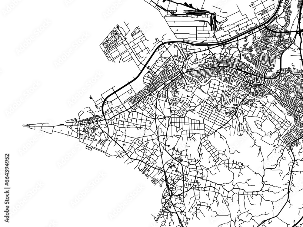 Vector road map of the city of  Futtsu in Japan with black roads on a white background. 4:3 aspect ratio.