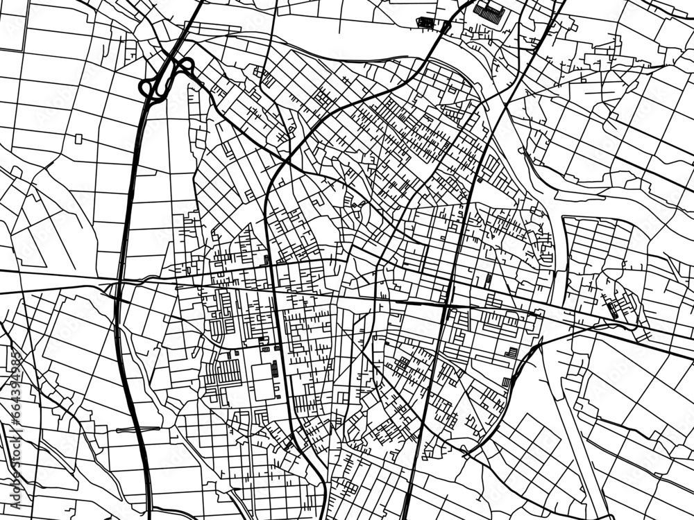 Obraz premium Vector road map of the city of Furukawa in Japan with black roads on a white background. 4:3 aspect ratio.