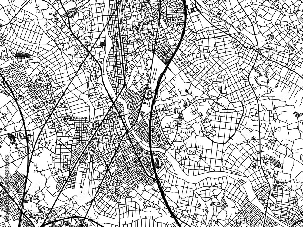 Obraz premium Vector road map of the city of Hasuda in Japan with black roads on a white background. 4:3 aspect ratio.
