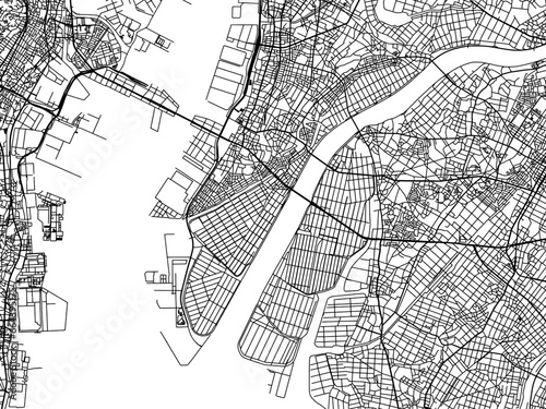 Vector road map of the city of Hekinan in Japan with black roads on a white background. 4:3 aspect ratio.