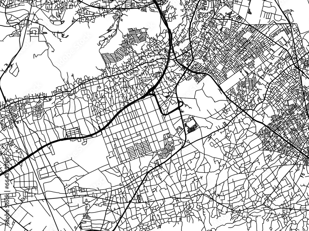 Vector road map of the city of  Iruma in Japan with black roads on a white background. 4:3 aspect ratio.