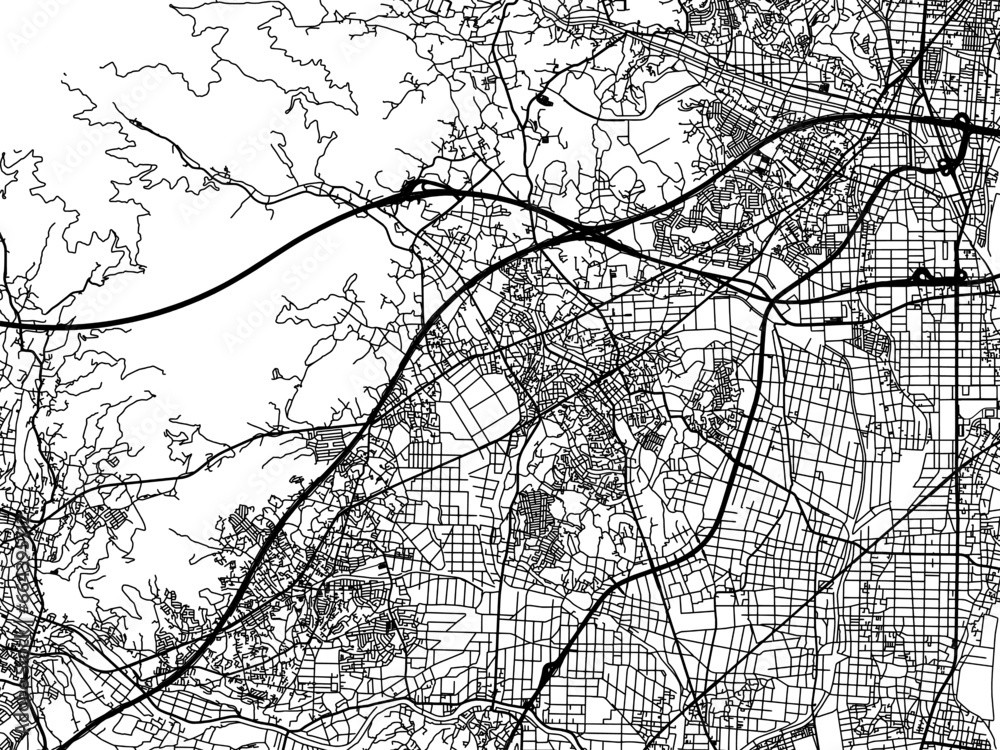 Obraz premium Vector road map of the city of Isehara in Japan with black roads on a white background. 4:3 aspect ratio.