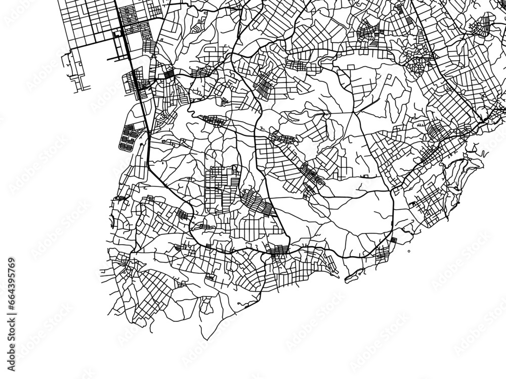 Vector road map of the city of  Itoman in Japan with black roads on a white background. 4:3 aspect ratio.