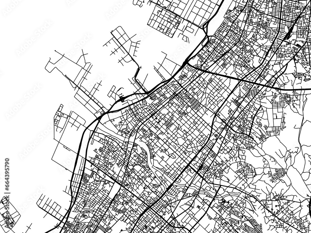 Obraz premium Vector road map of the city of Izumiotsu in Japan with black roads on a white background. 4:3 aspect ratio.
