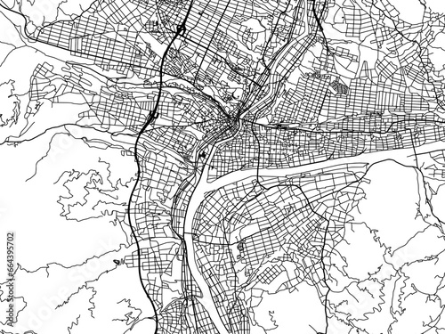 Vector road map of the city of Ina in Japan with black roads on a white background. 4:3 aspect ratio.