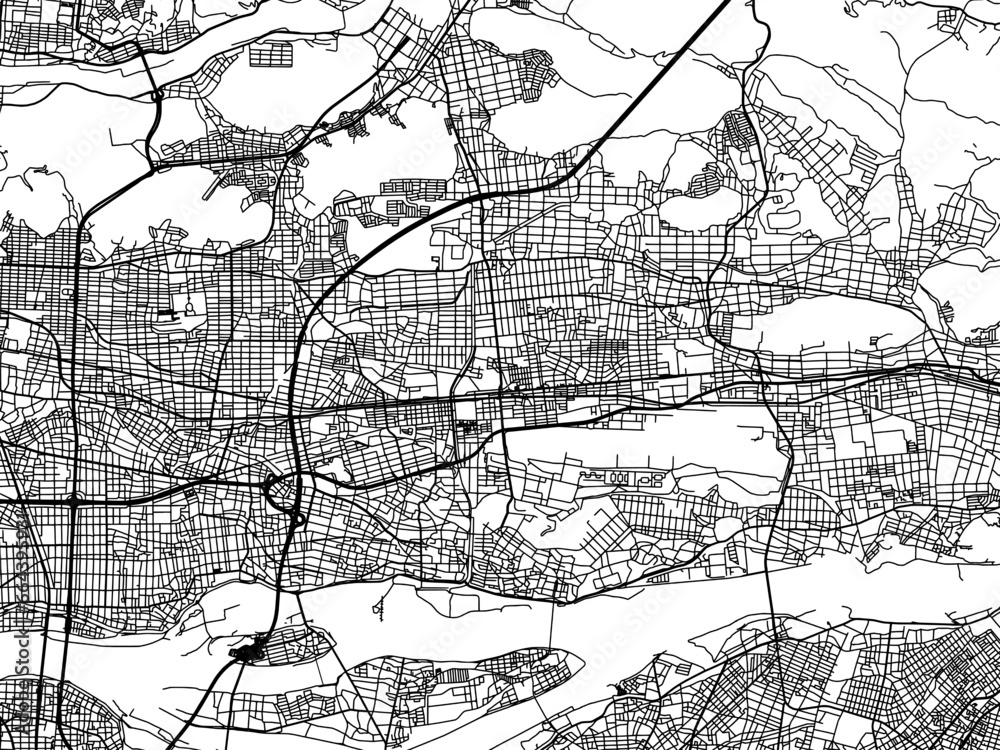 Naklejka premium Vector road map of the city of Kakamigahara in Japan with black roads on a white background. 4:3 aspect ratio.