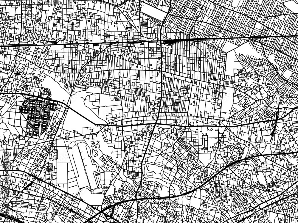 Vector road map of the city of  Kamirenjaku in Japan with black roads on a white background. 4:3 aspect ratio.